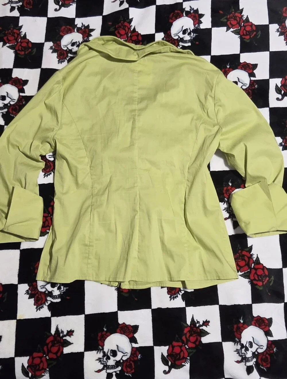 Samuel Dong Lime Green Ruffle Zip-Up Blouse